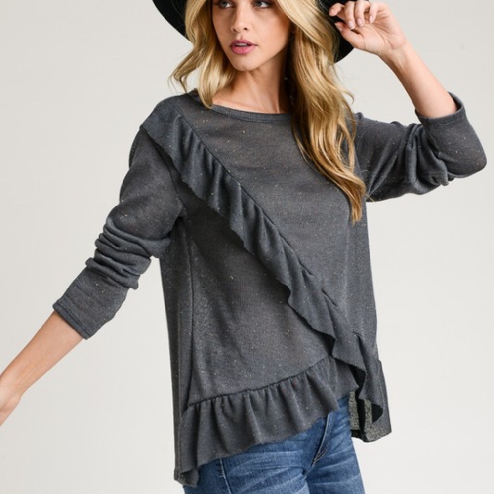 Charcoal Ruffle Top - Picture 3 of 3